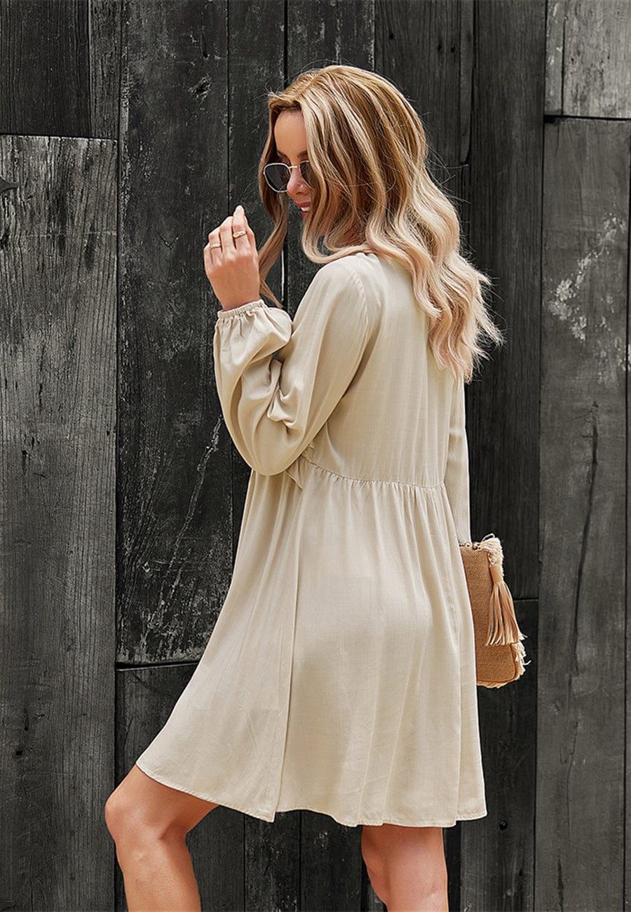 Lace Detail Bishop Sleeve Dress - Image 17