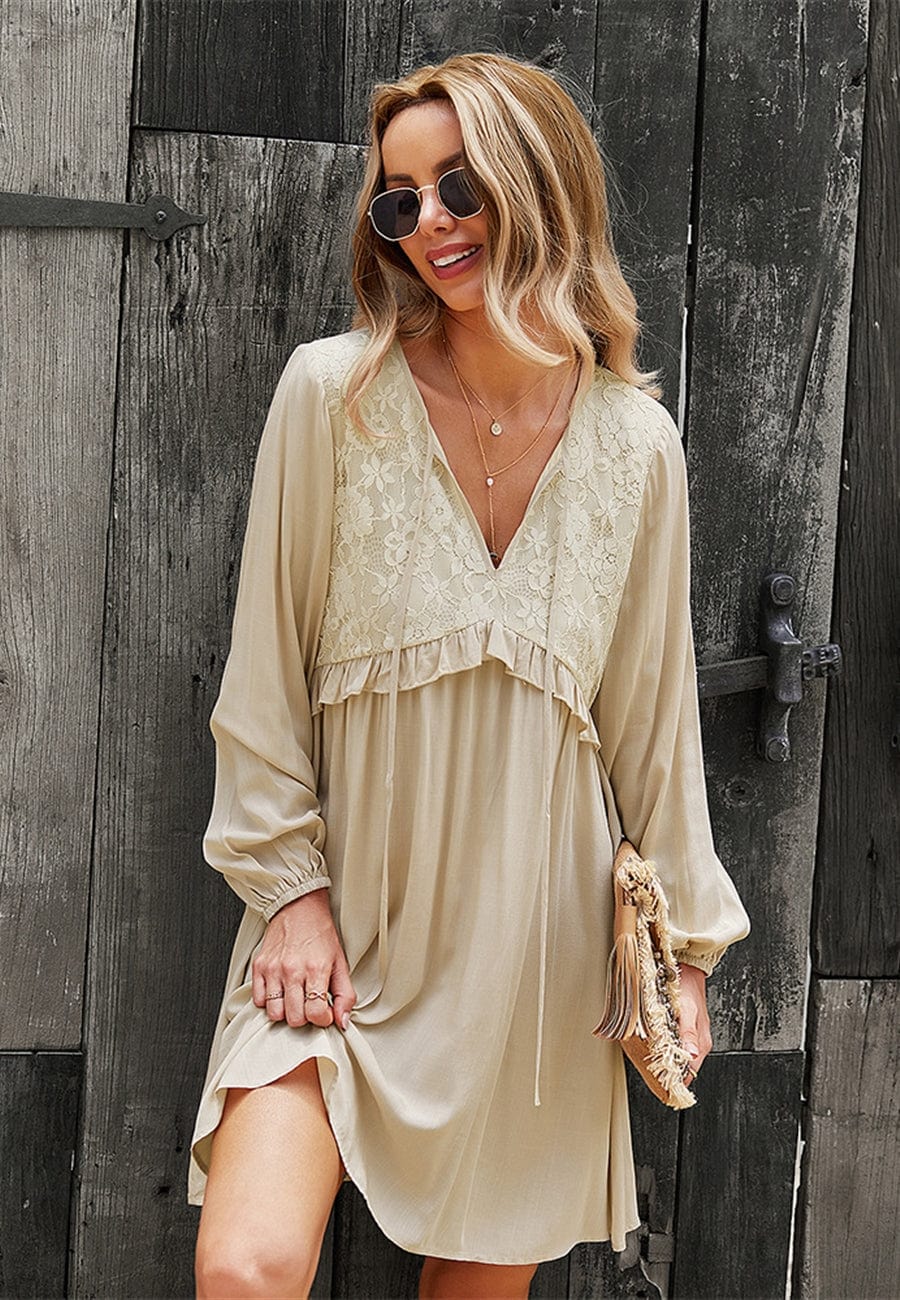 Lace Detail Bishop Sleeve Dress - Image 18