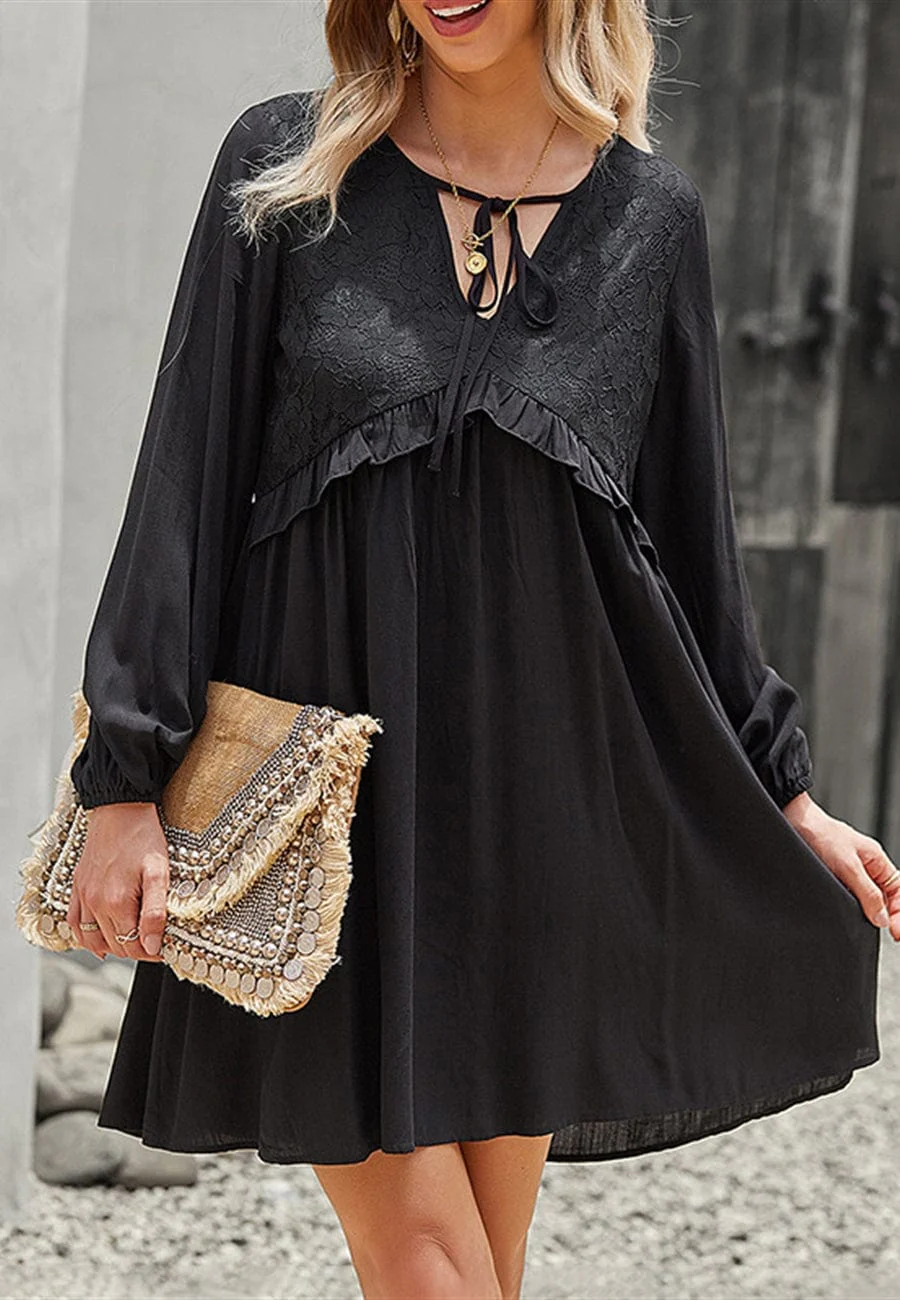 Lace Detail Bishop Sleeve Dress - Image 2