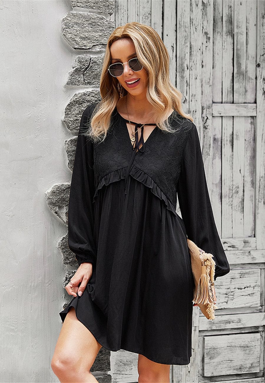 Lace Detail Bishop Sleeve Dress - Image 3