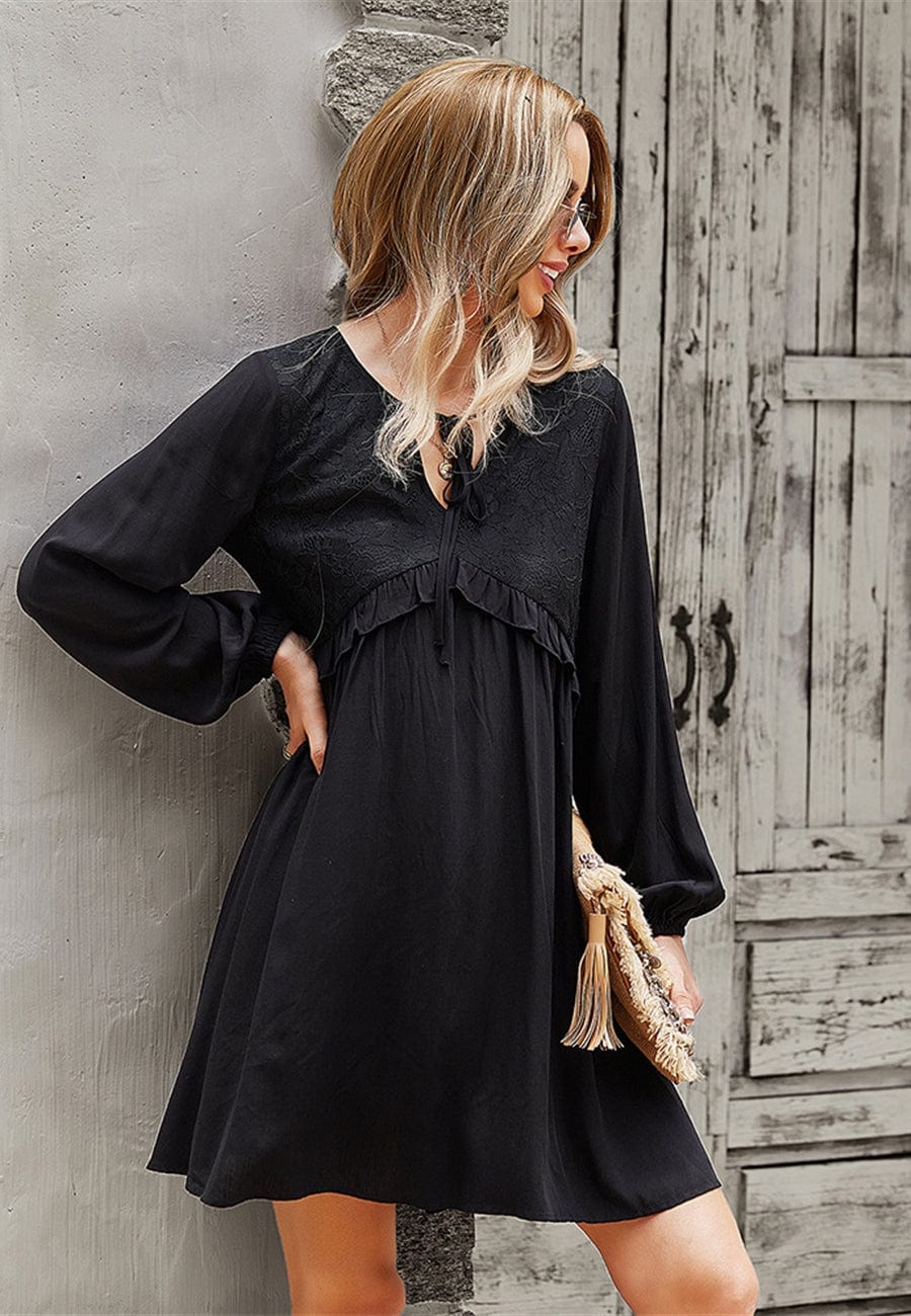Lace Detail Bishop Sleeve Dress - Image 4