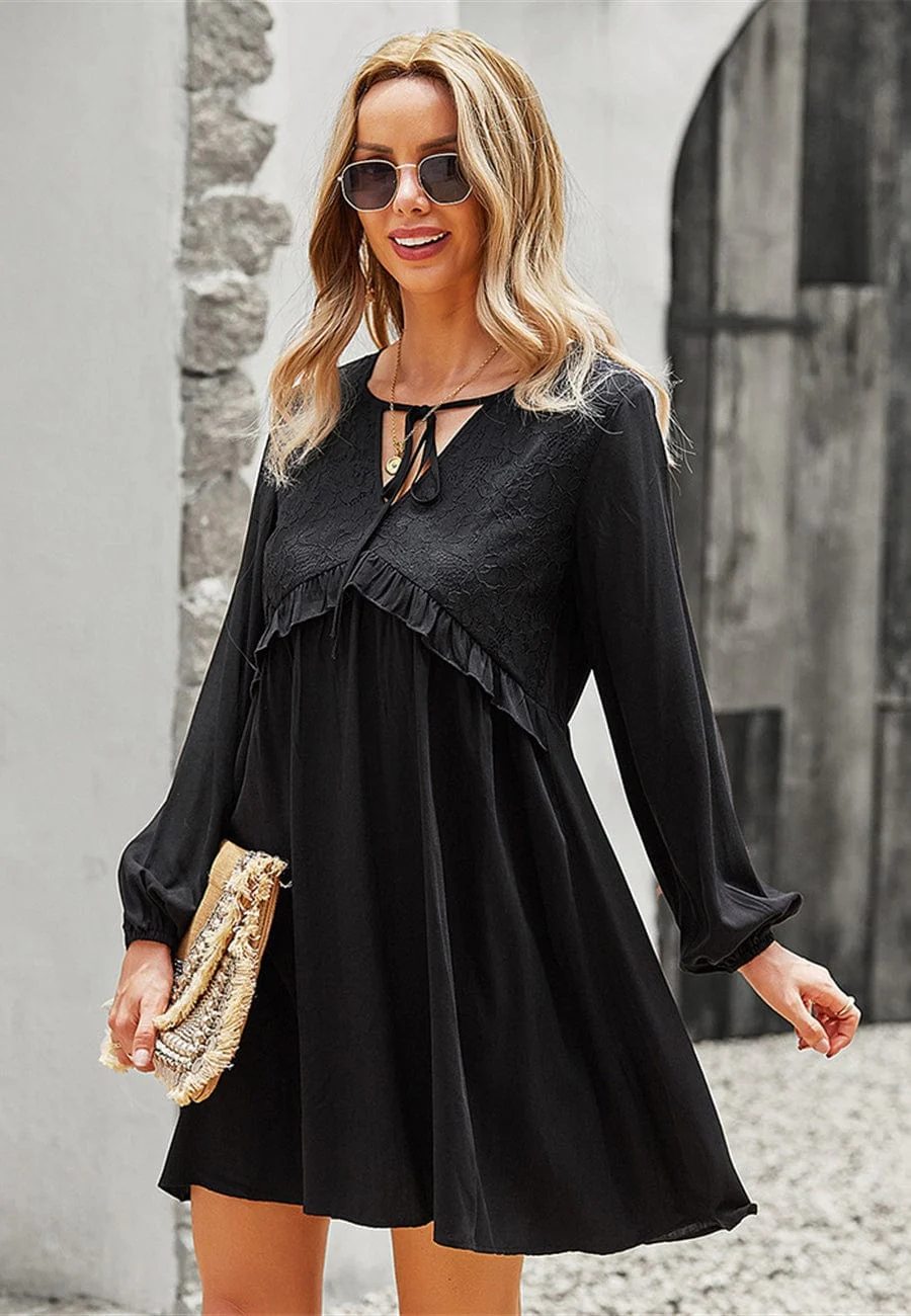 Lace Detail Bishop Sleeve Dress - Image 5