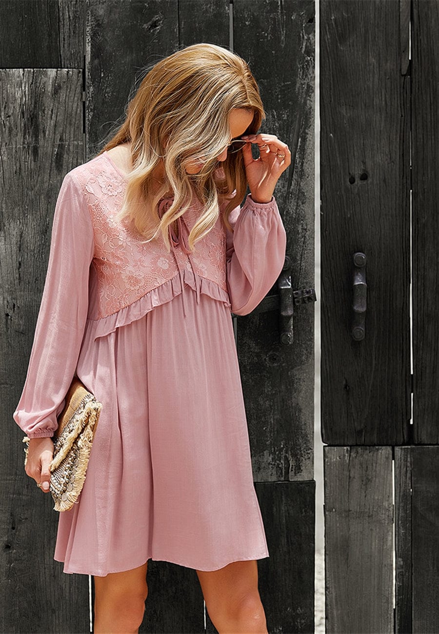 Lace Detail Bishop Sleeve Dress - Image 8