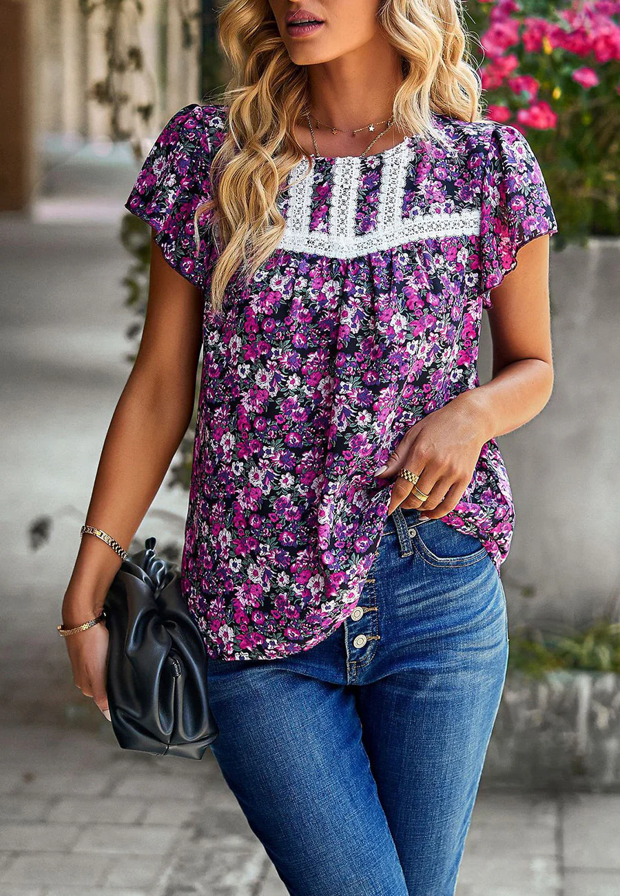 Lace Detail Floral Print Blouse - Image 11