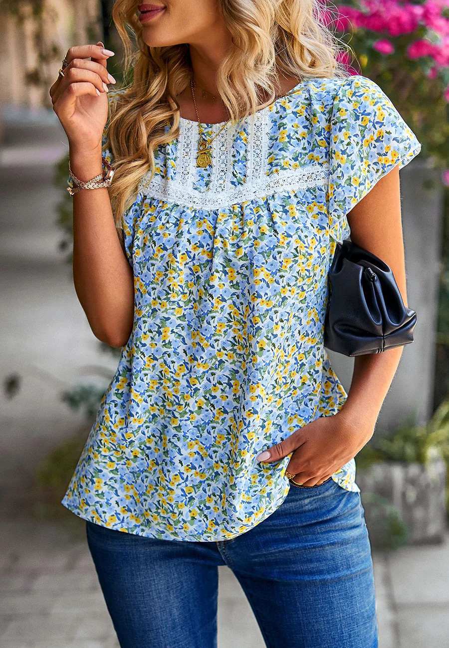 Lace Detail Floral Print Blouse - Image 4