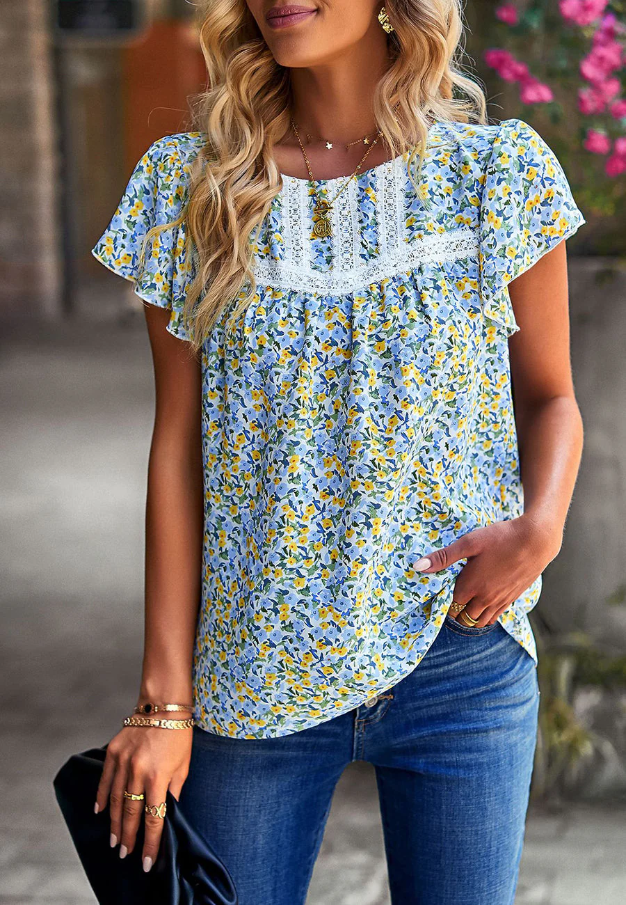 Lace Detail Floral Print Blouse - Image 5