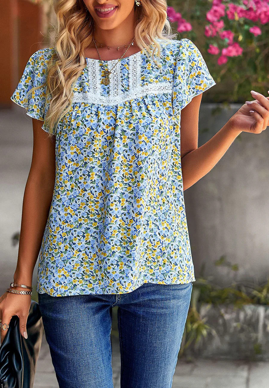 Lace Detail Floral Print Blouse - Image 6