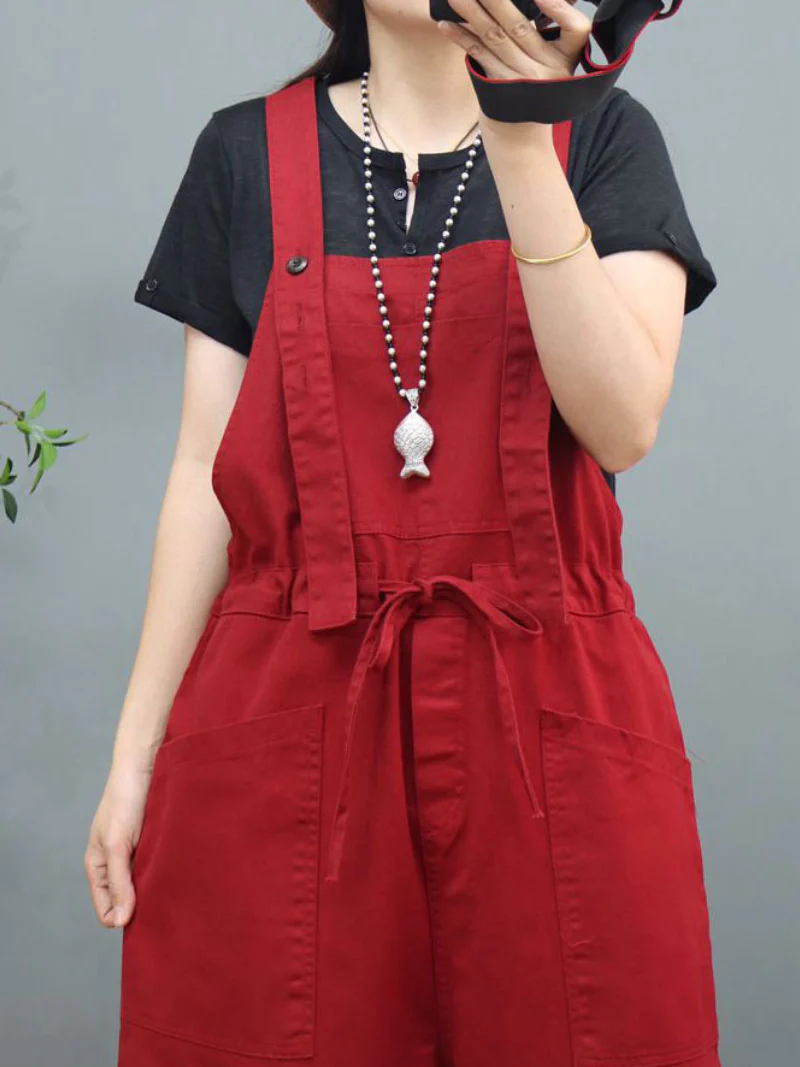 Stylish Waist Tie Belt Loose Wide-Leg Boho Pockets Overalls - Image 2