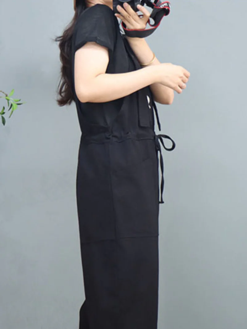 Stylish Waist Tie Belt Loose Wide-Leg Boho Pockets Overalls - Image 8