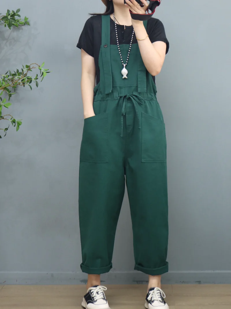 Stylish Waist Tie Belt Loose Wide-Leg Boho Pockets Overalls - Image 9
