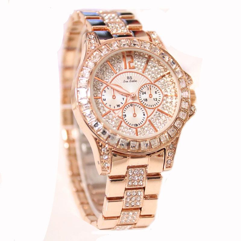 Ladies Luxury Three Eyes Full Rhinestone Crystal Large Dial Quartz - Image 6