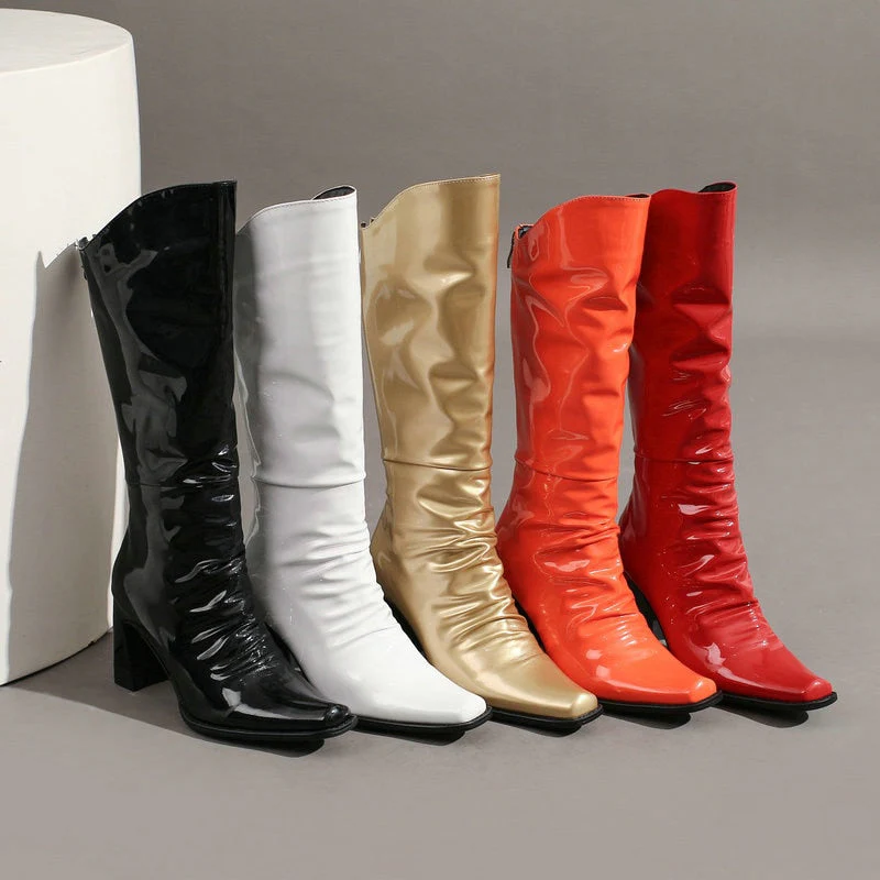 Ladies Patent PU Leather Boots - Image 10
