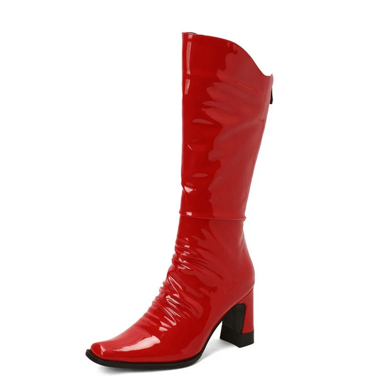 Ladies Patent PU Leather Boots - Image 8