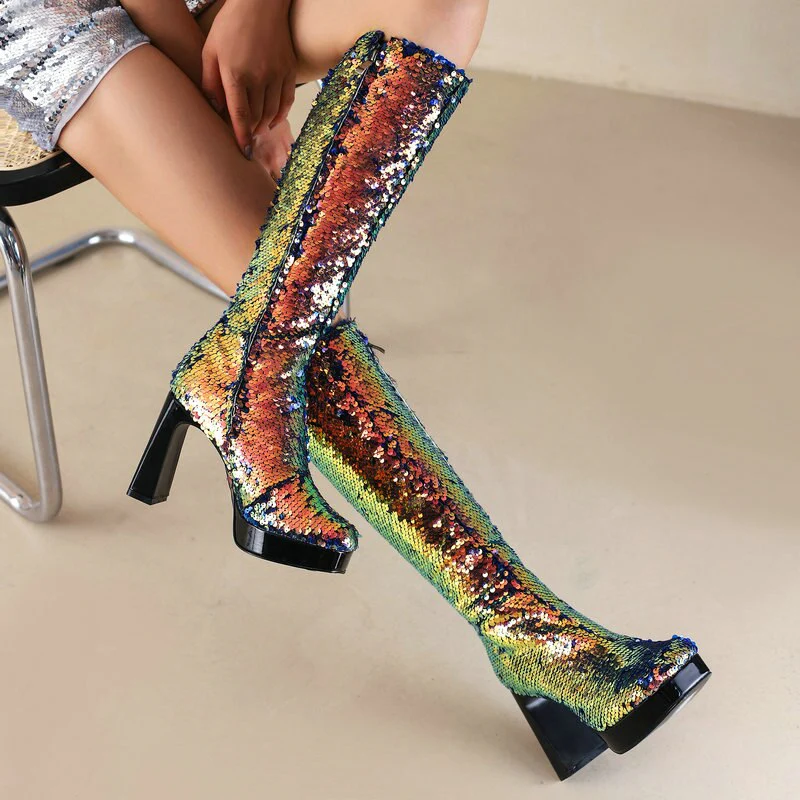 Ladies Sequin Knee-High Boots - Image 12