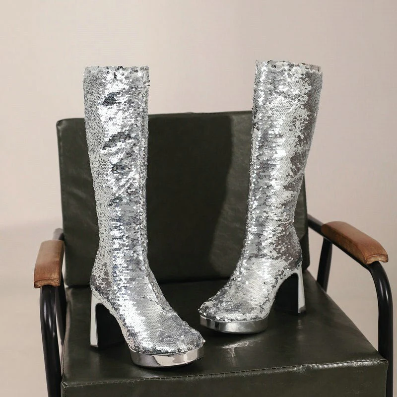 Ladies Sequin Knee-High Boots - Image 18
