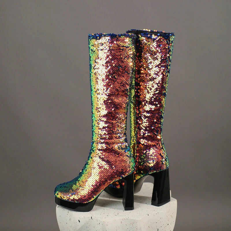Ladies Sequin Knee-High Boots - Image 19