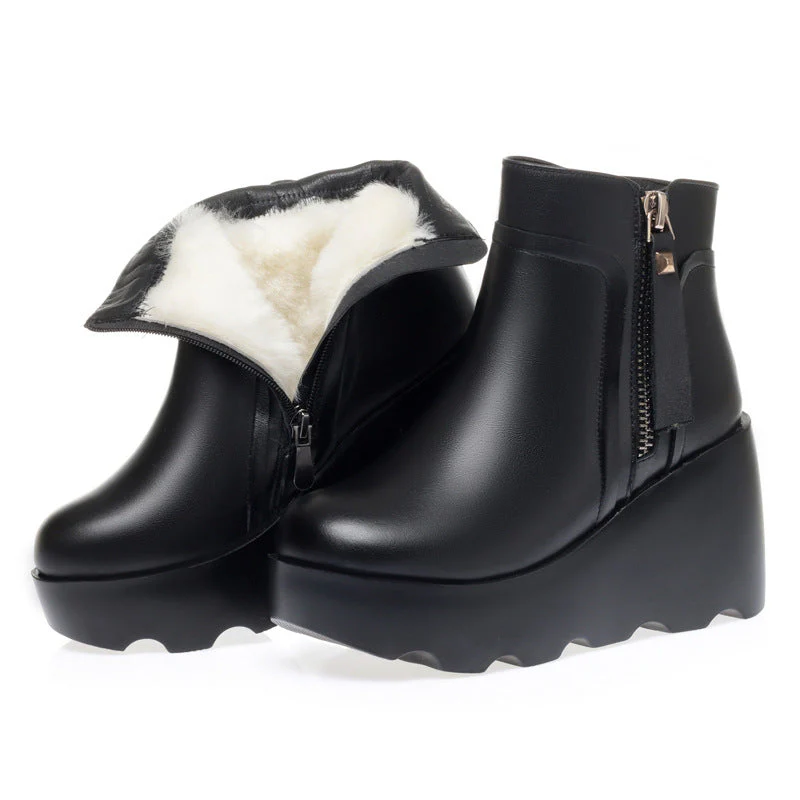 Leather Wedge Platform Wool Boots - Image 6