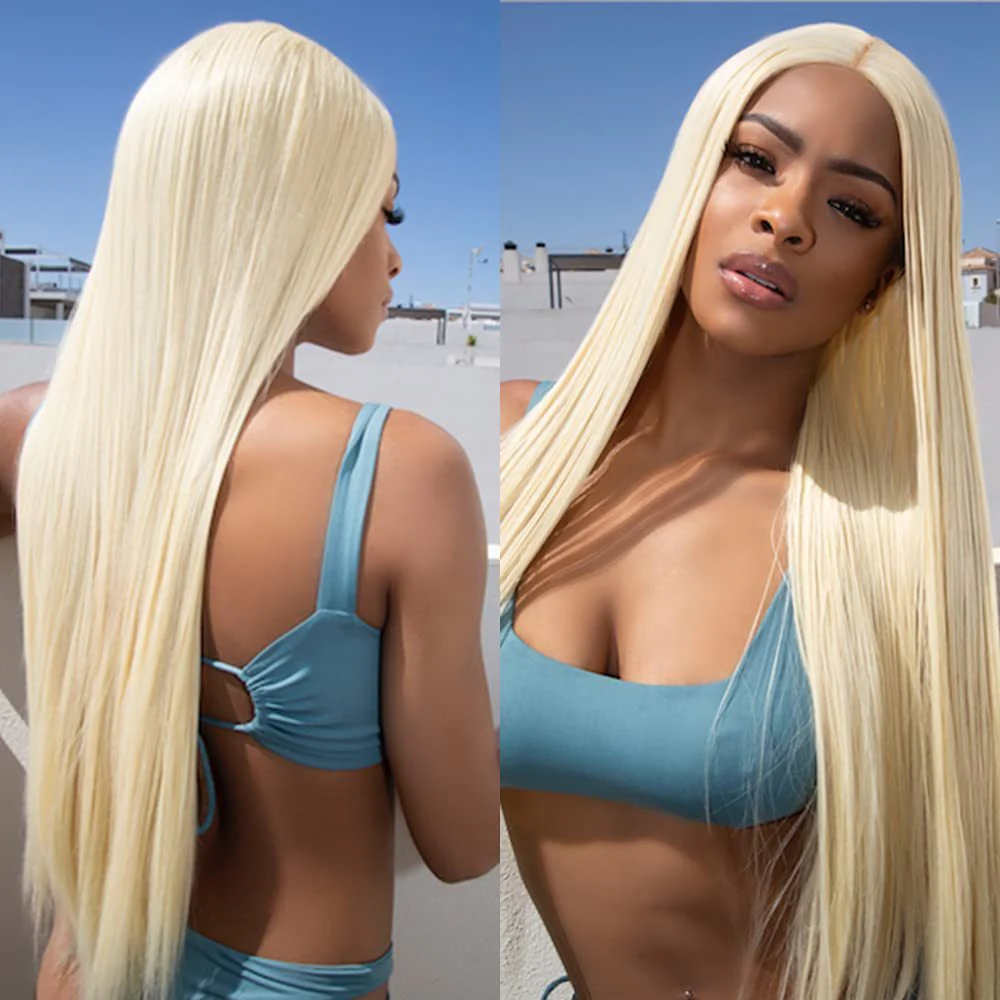 Light Golden Long Straight Hair Chemical Fiber Lace Headgear - Image 10