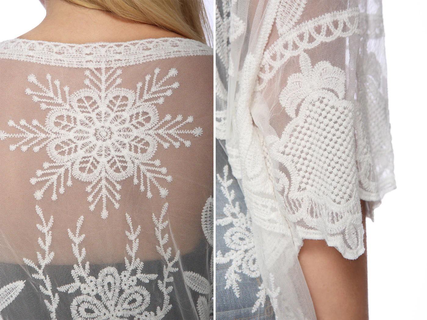 Long Floral Lace Embroidered Kimono - Image 13