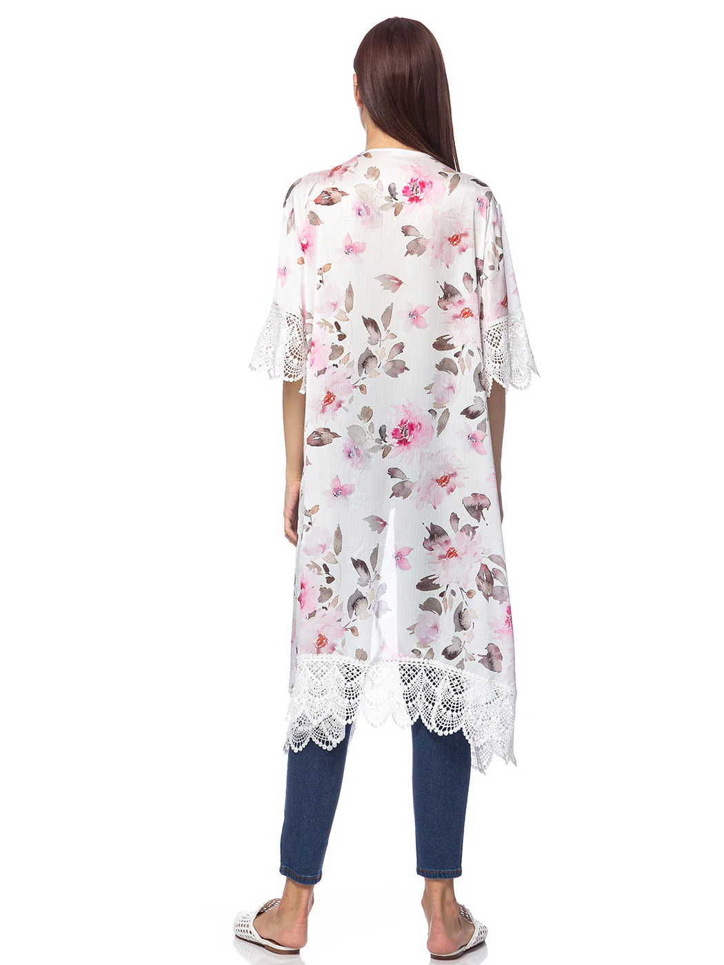 Long Floral Lace Embroidered Kimono - Image 2