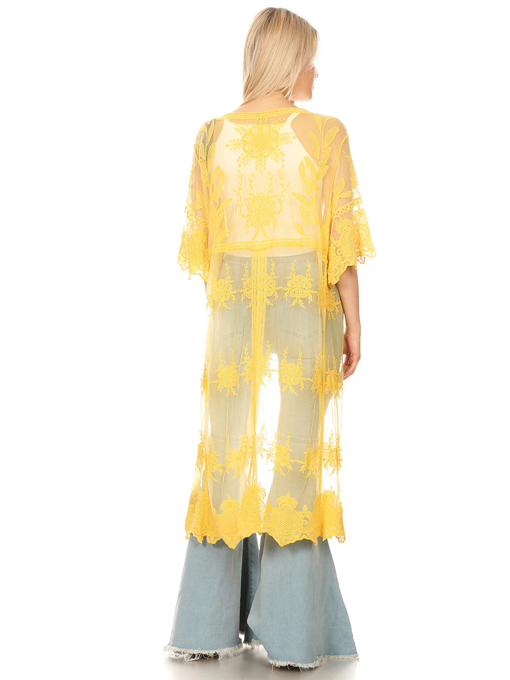 Long Floral Lace Embroidered Kimono - Image 21