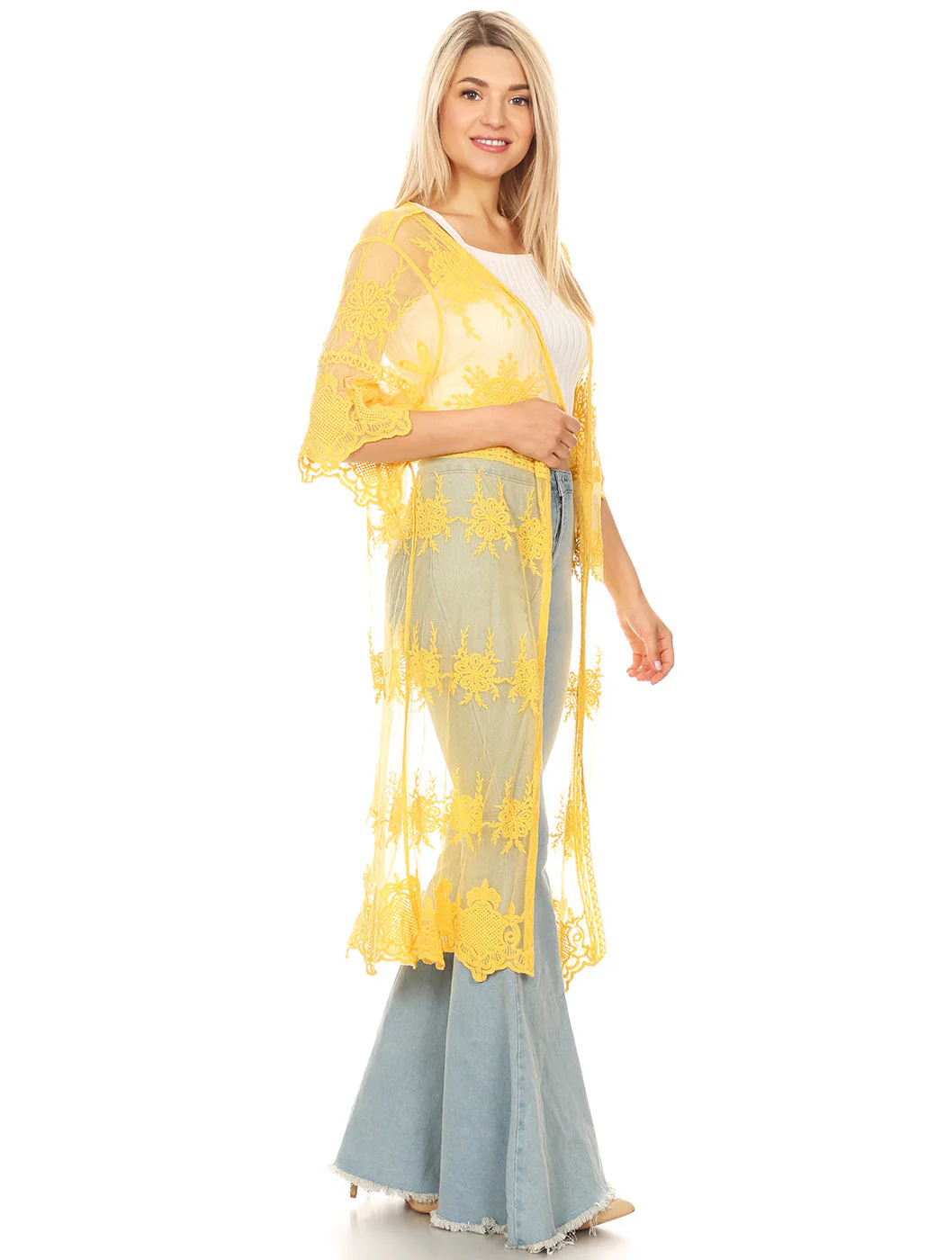 Long Floral Lace Embroidered Kimono - Image 22
