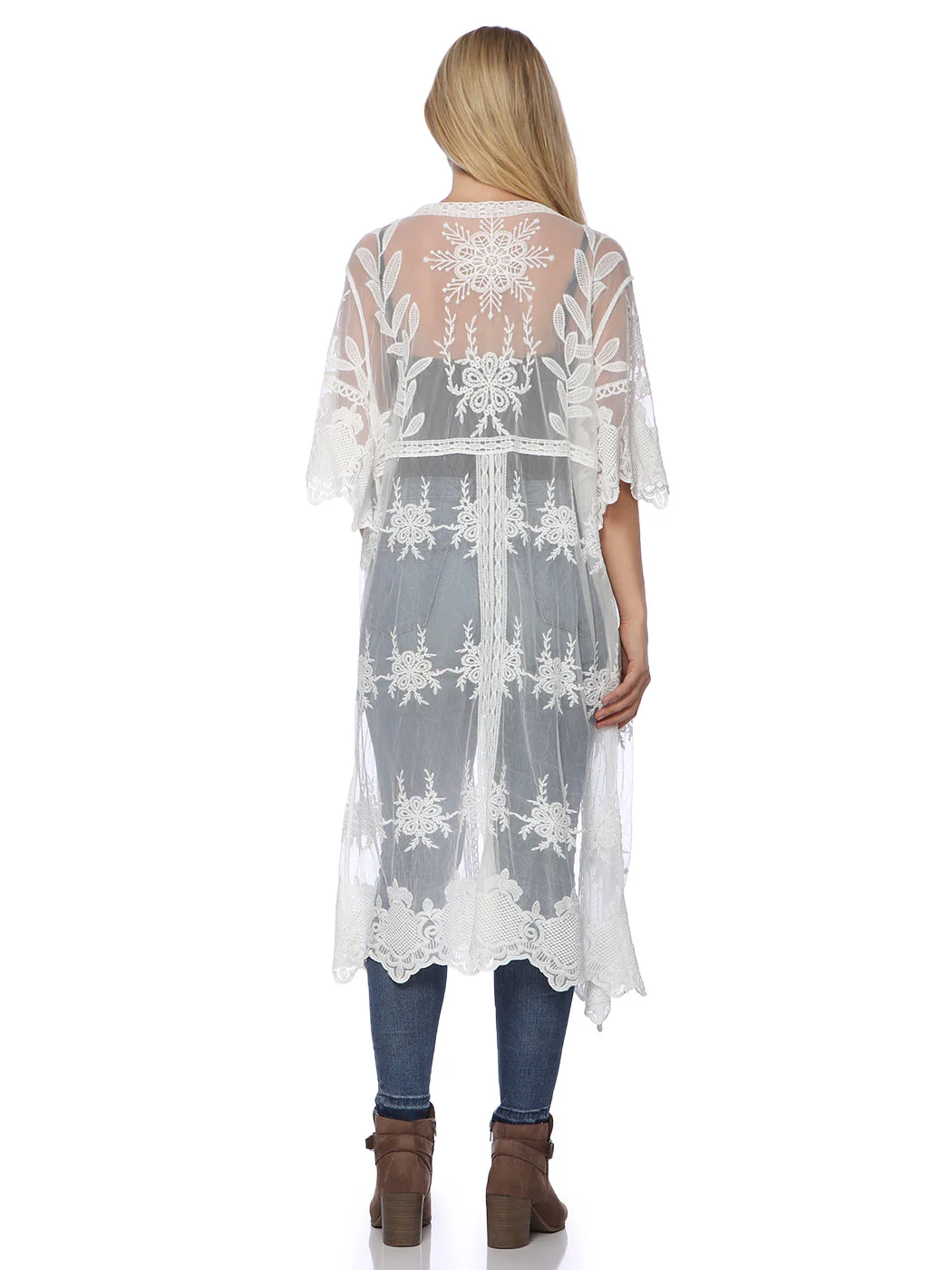 Long Floral Lace Embroidered Kimono - Image 7
