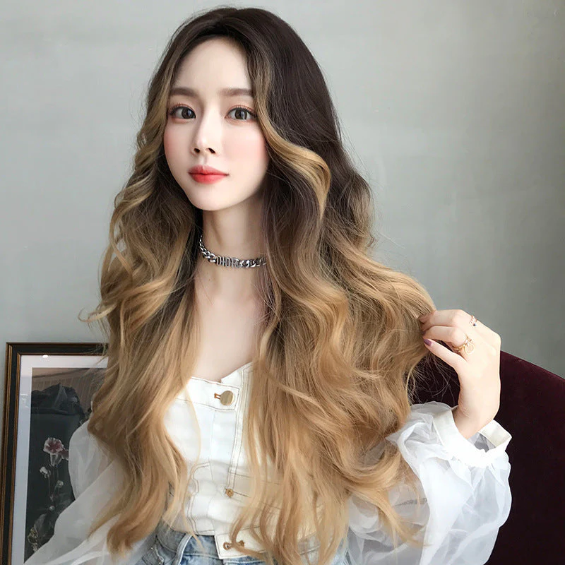 Long Hair Full-head Wig Natural Big Wave Golden Hand-rolled Wig