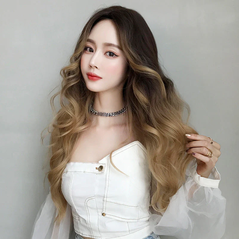 Long Hair Full-head Wig Natural Big Wave Golden Hand-rolled Wig - Image 2