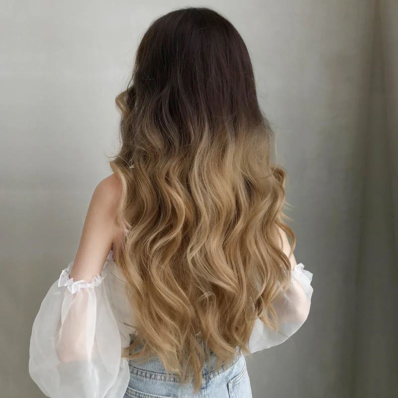 Long Hair Full-head Wig Natural Big Wave Golden Hand-rolled Wig - Image 3