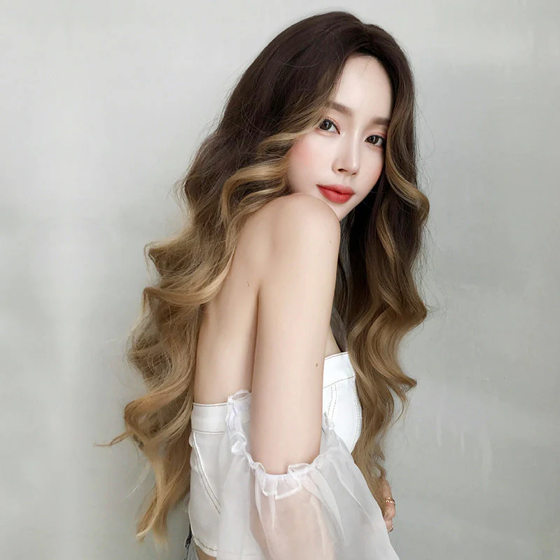 Long Hair Full-head Wig Natural Big Wave Golden Hand-rolled Wig - Image 4