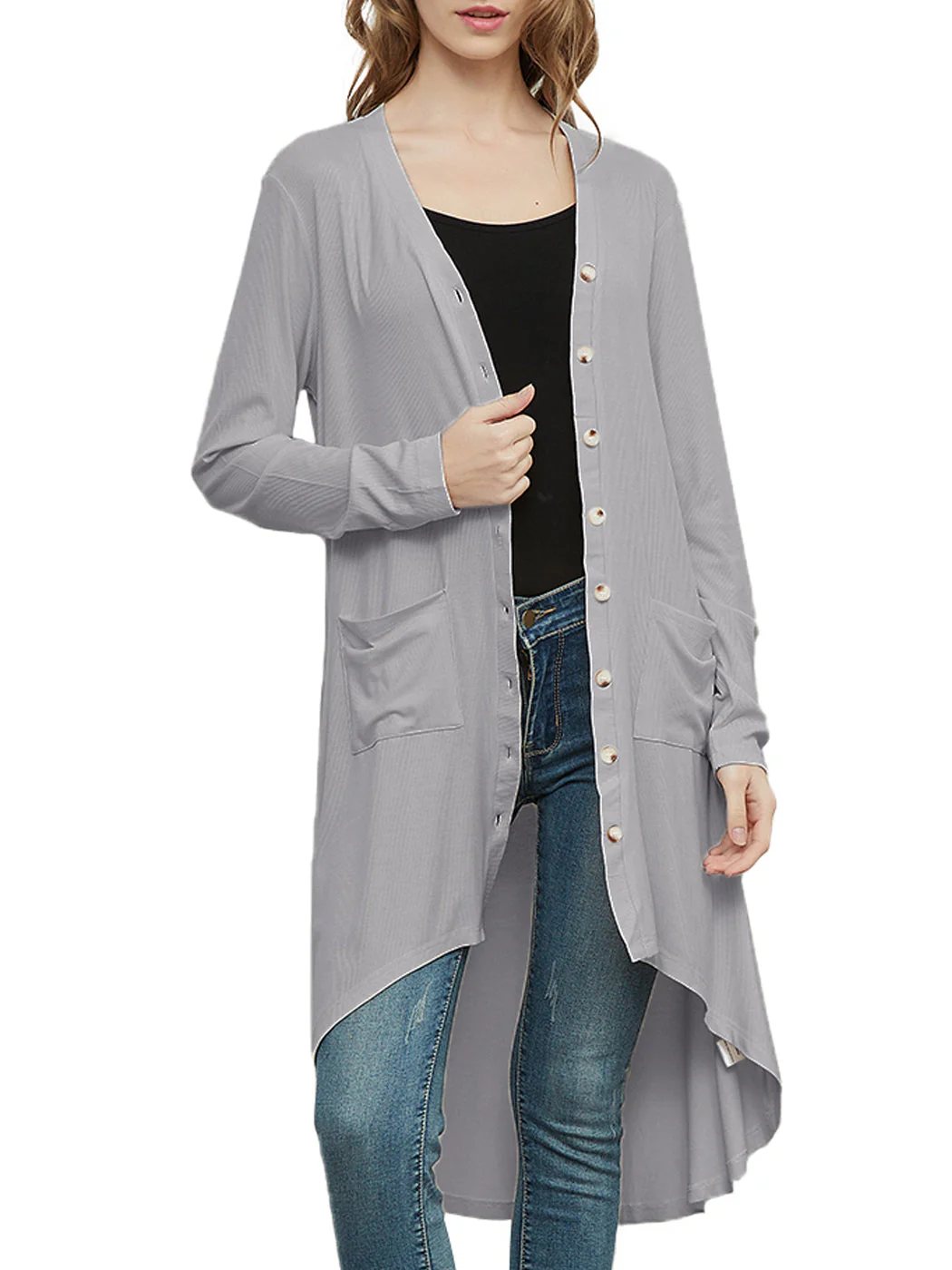 Long Sleeve Button Down Knit Ribbed Cardigan - Image 16