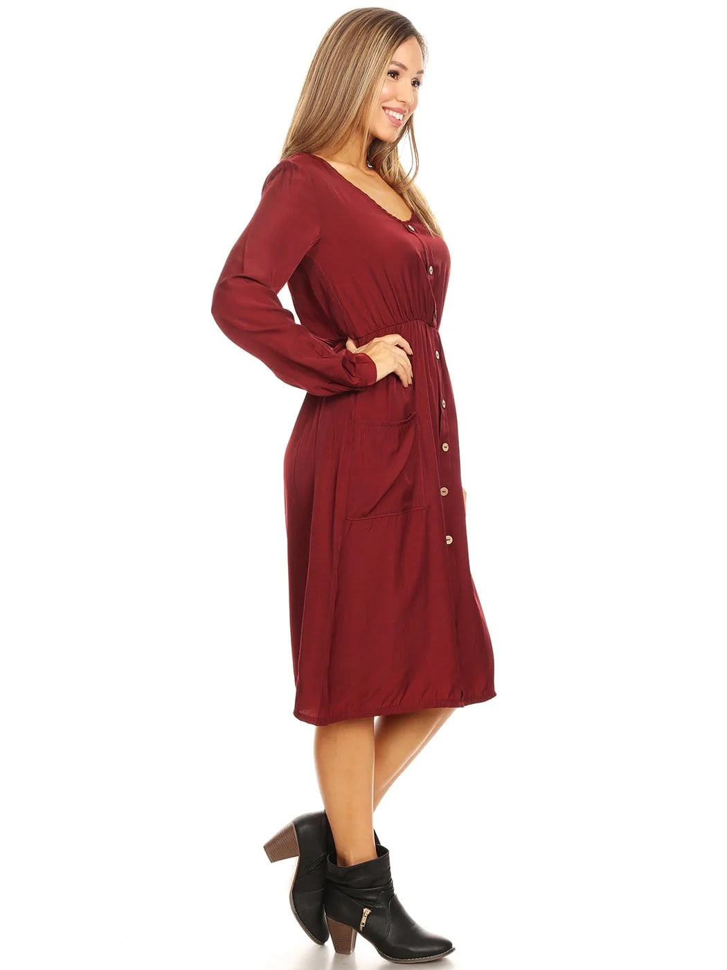 Long-Sleeve Button Down Swing Dress - Image 3