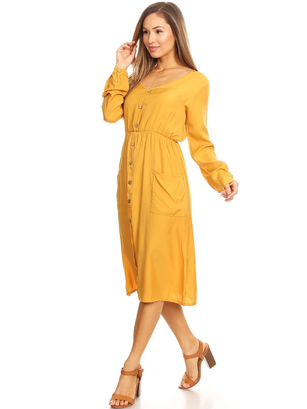 Long-Sleeve Button Down Swing Dress - Image 7