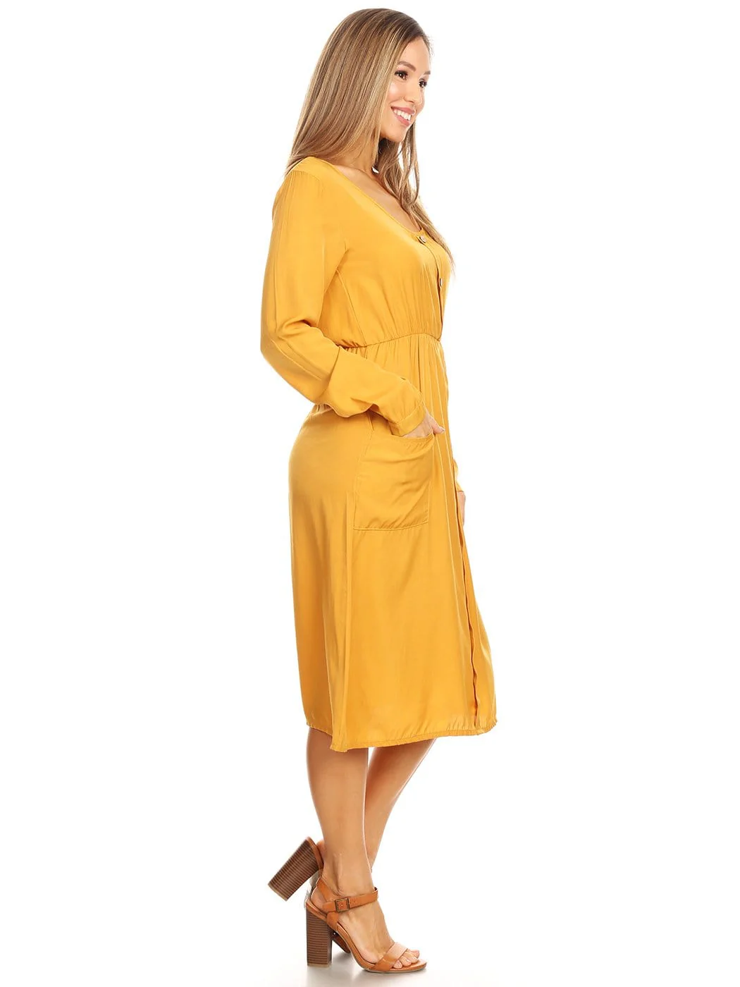 Long-Sleeve Button Down Swing Dress - Image 8