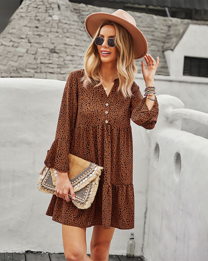 Long Sleeve Dotted Print Dress - Image 10