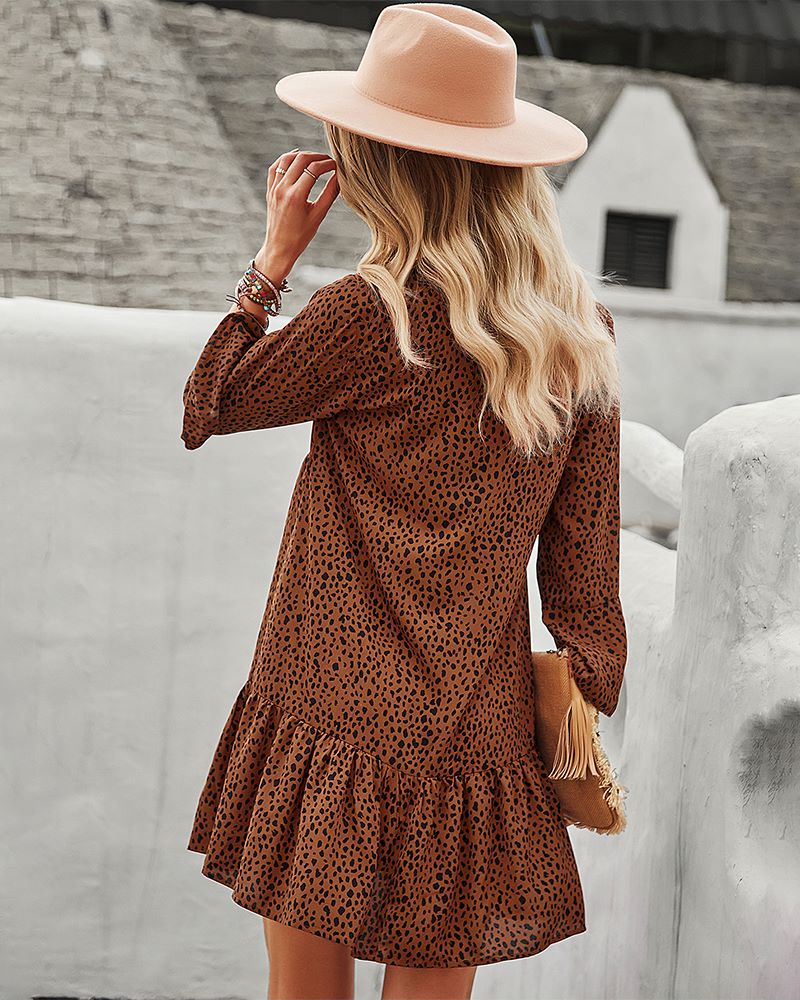 Long Sleeve Dotted Print Dress - Image 12