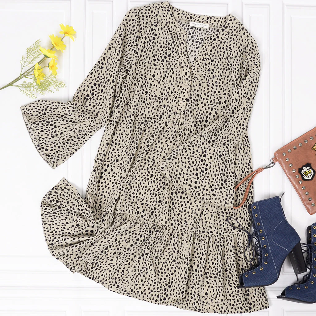 Long Sleeve Dotted Print Dress - Image 13