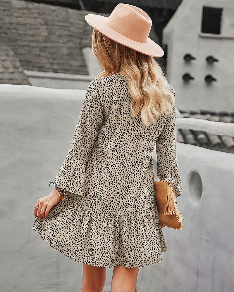 Long Sleeve Dotted Print Dress - Image 17