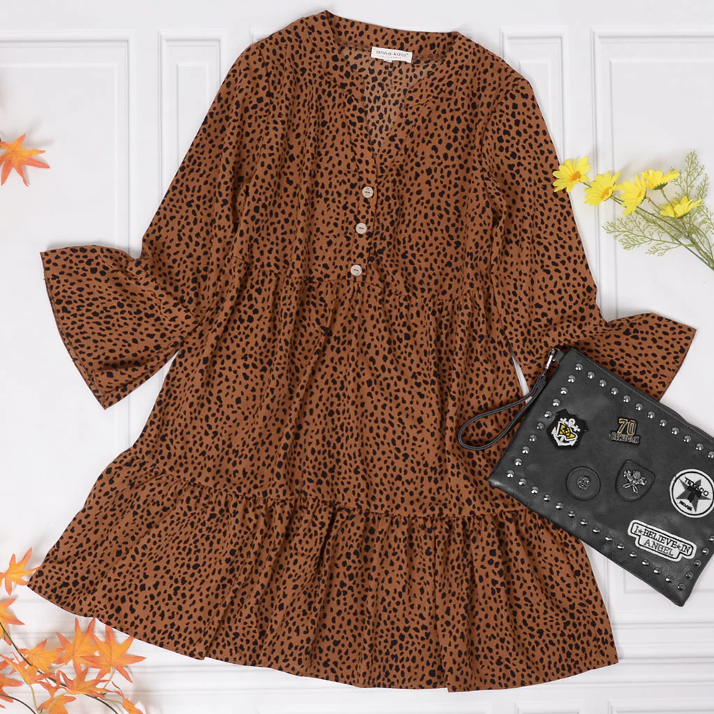 Long Sleeve Dotted Print Dress - Image 7