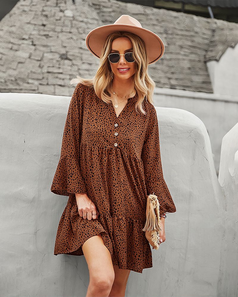 Long Sleeve Dotted Print Dress - Image 9