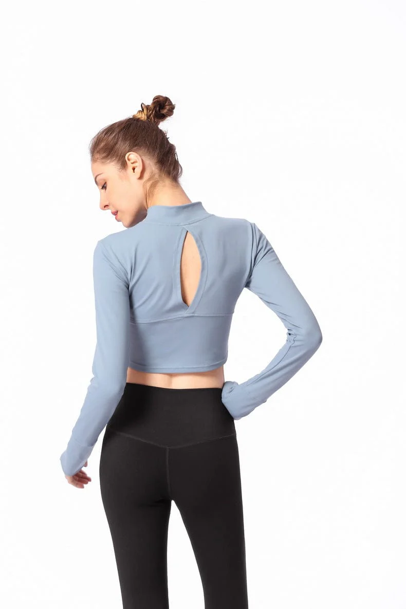 Long Sleeve Fitted Shirt with Zipper and Small Open Back - Image 2