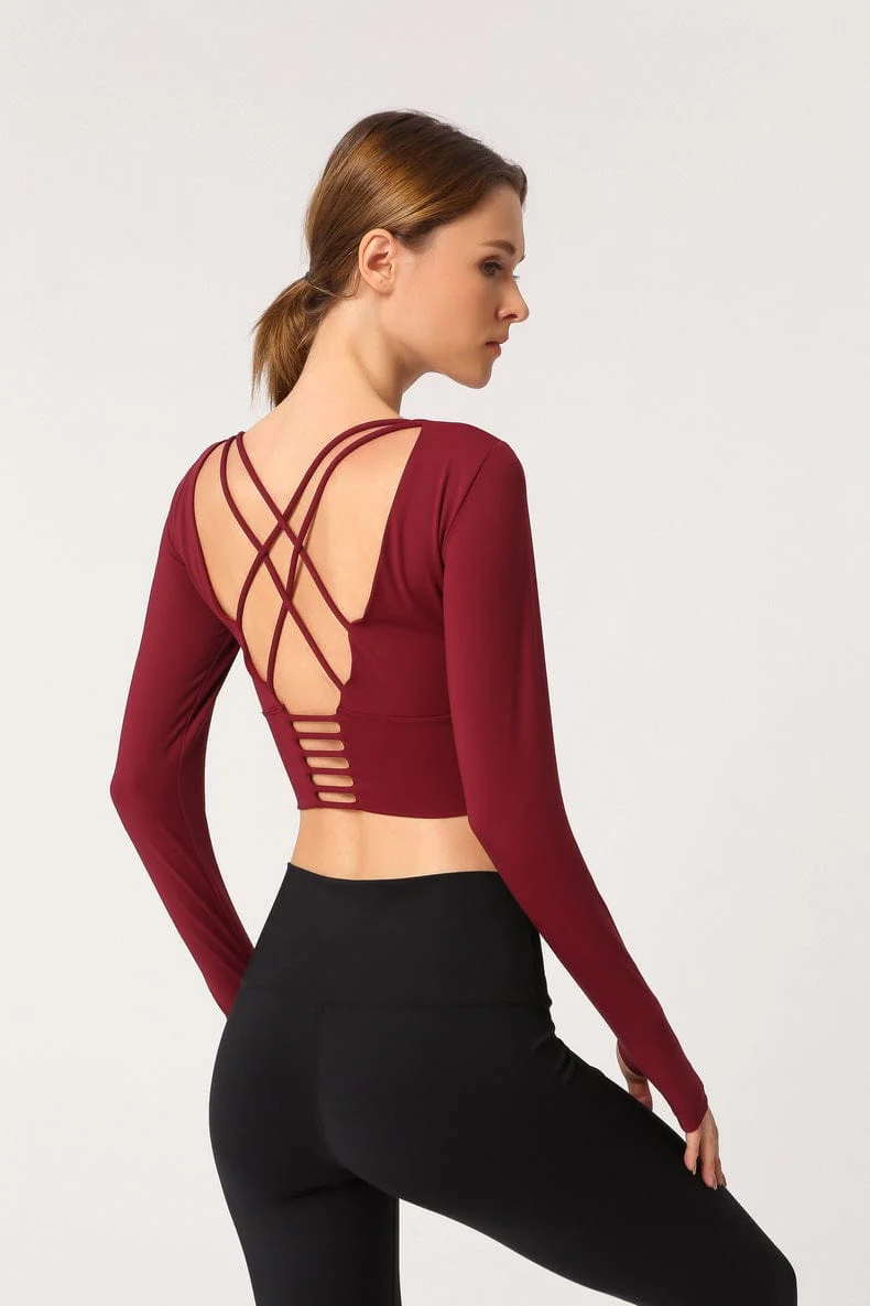 Long Sleeve Fitted Sport Shirt with Open Criss Cross Back