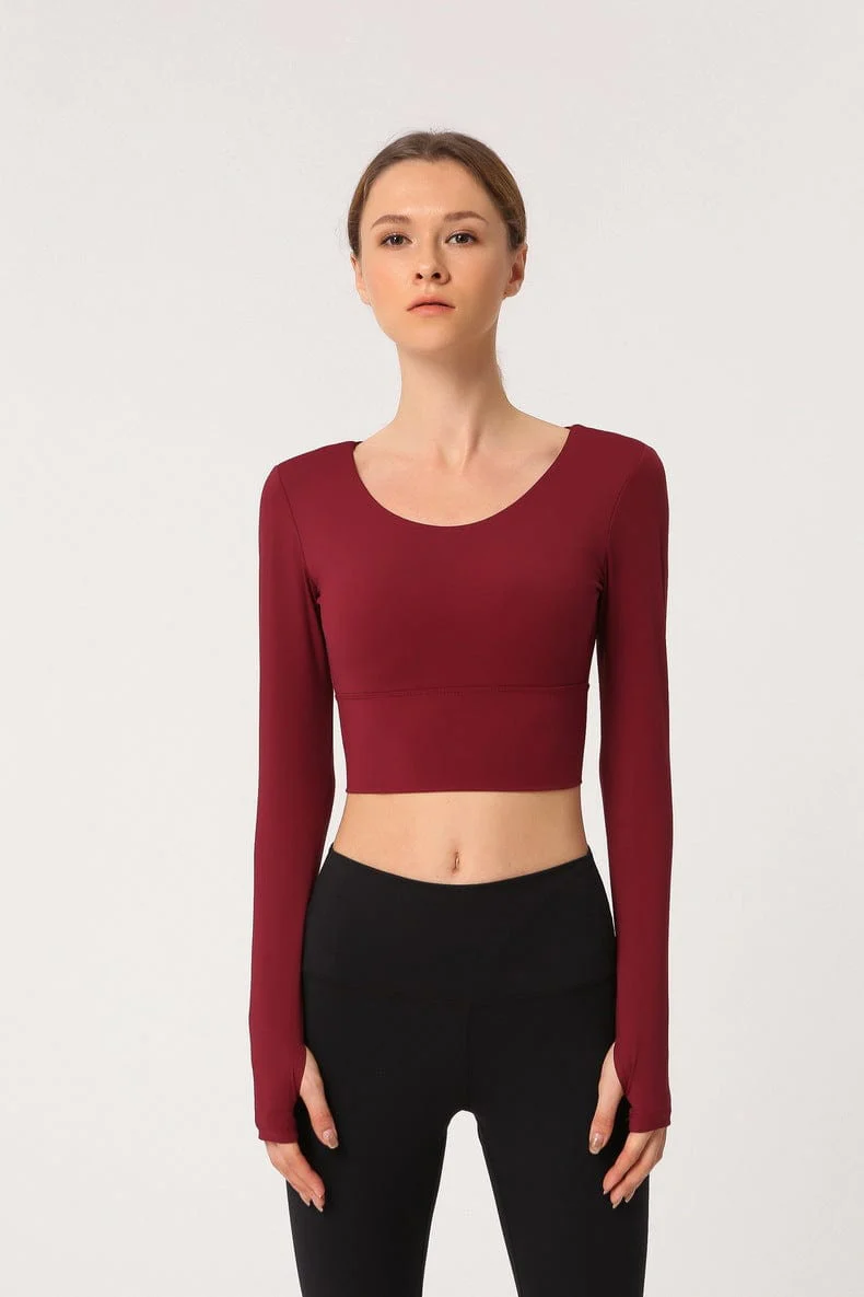 Long Sleeve Fitted Sport Shirt with Open Criss Cross Back - Image 2