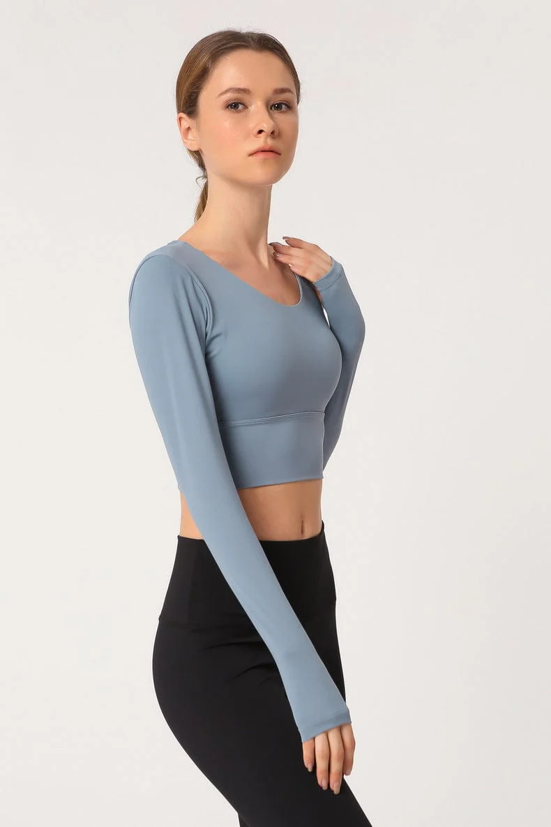 Long Sleeve Fitted Sport Shirt with Open Criss Cross Back - Image 5