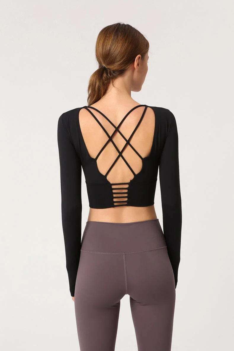 Long Sleeve Fitted Sport Shirt with Open Criss Cross Back - Image 7