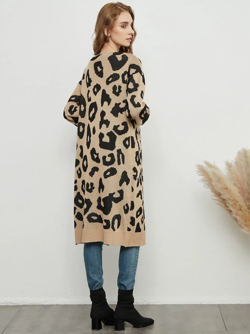 Long Sleeve Leopard Print Cardigan Open Front With Pockets - Image 15