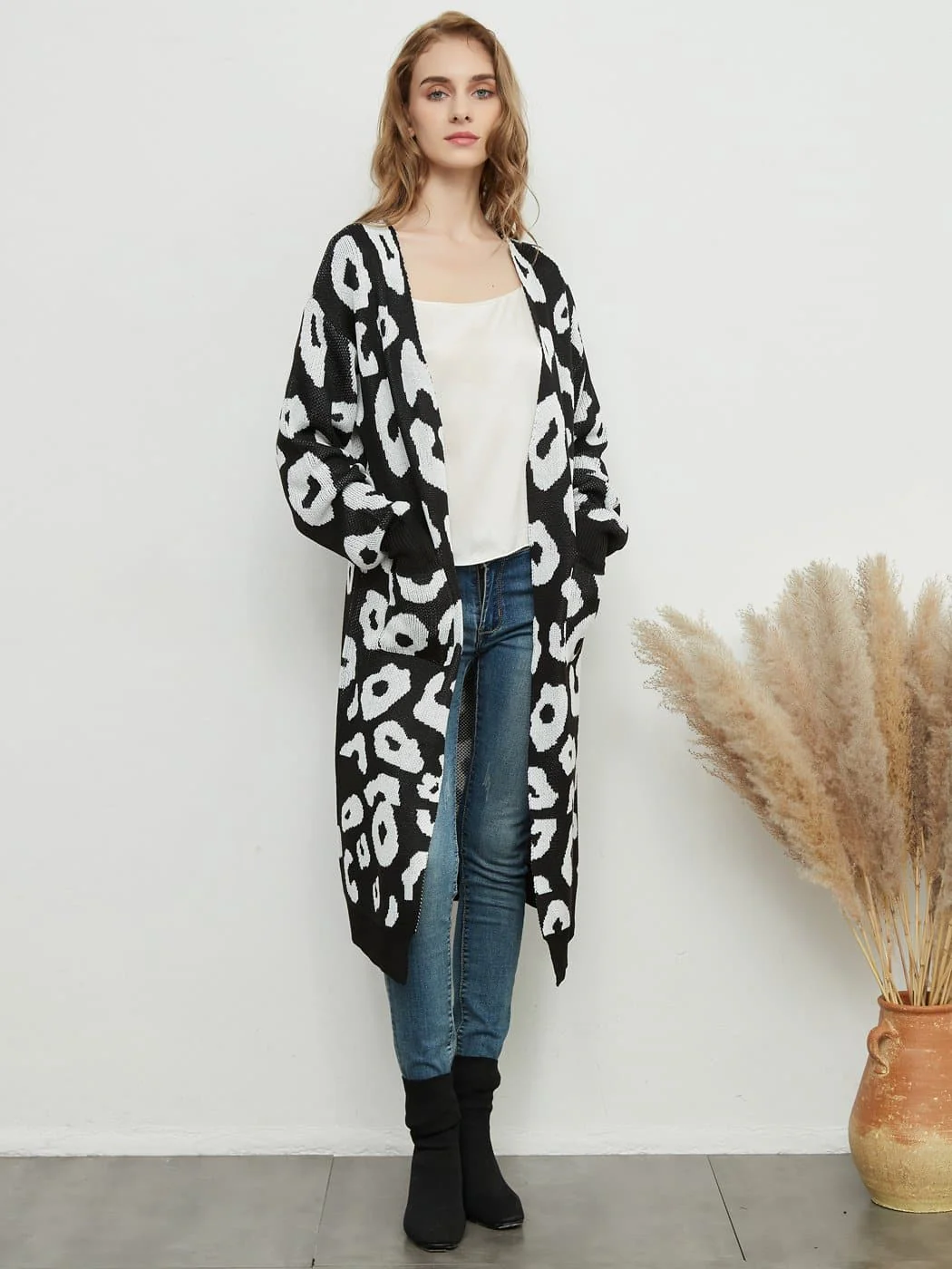 Long Sleeve Leopard Print Cardigan Open Front With Pockets - Image 4