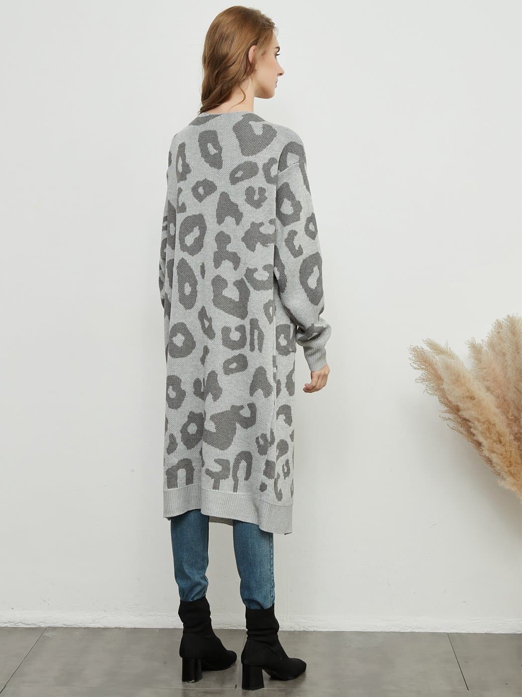 Long Sleeve Leopard Print Cardigan Open Front With Pockets - Image 9