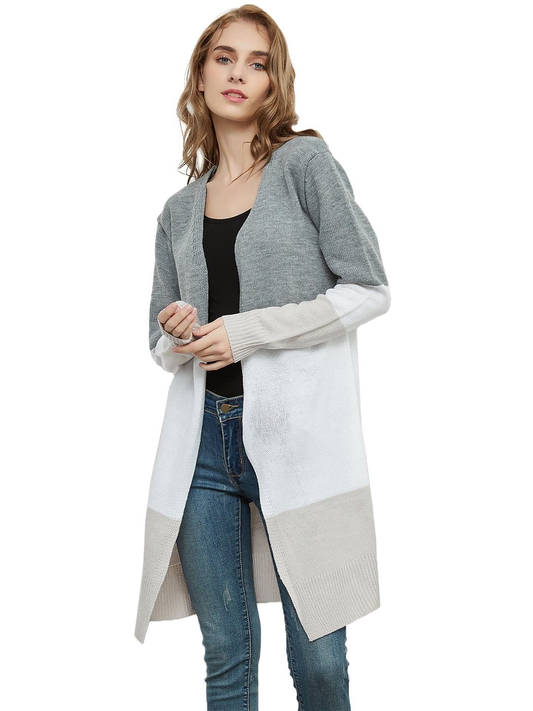 Long Sleeve Open Front Casual Knit Sweaters Coat Soft Outwear Striped Draped Kimono Cardigan - Image 4
